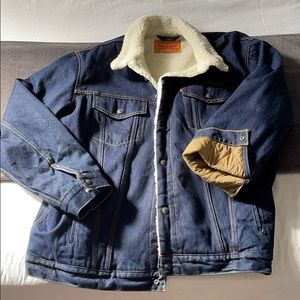 Oversized denim jacket with shearling